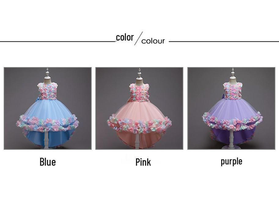 Girls' Cross-Border Formal Princess Train Dress with Lace - New Evening Performance Costume