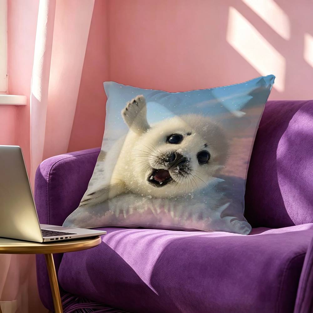 Cute and Funny Seals Square DoubleSided Printed Pillow Case Bedroom Bedside Pillow Sofa Cushion Cover