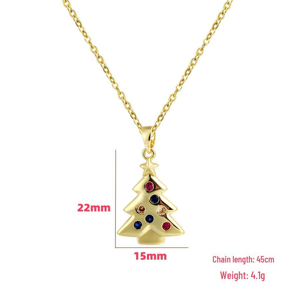 Colar com Pingente de Árvore de Natal em Estoque com Diamantes Coloridos Corrente Clavícula – Design Simples e Versátil para Presente