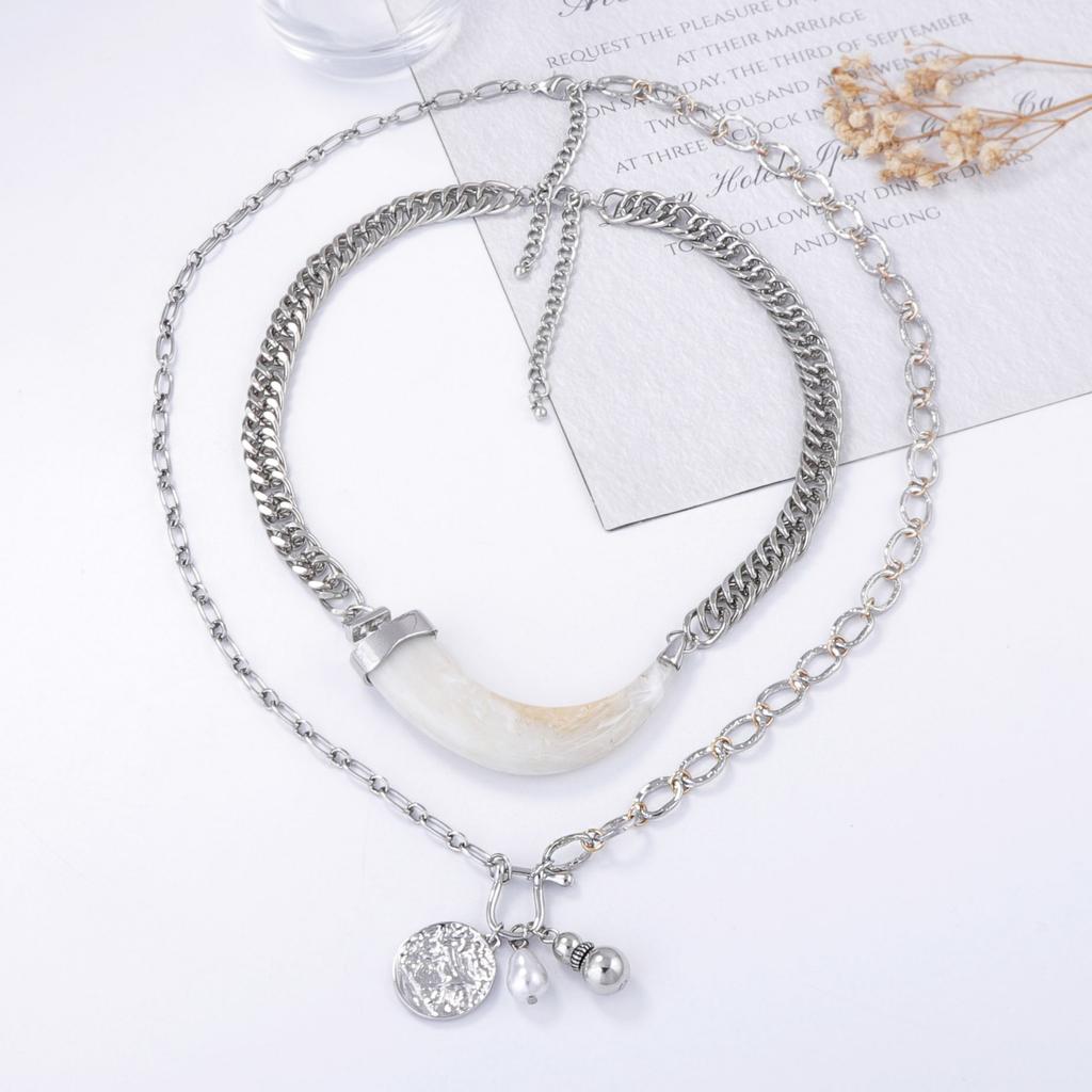 Personality trend unique creative design sense multi-layer animal horn pendant chain necklace versatile casual style