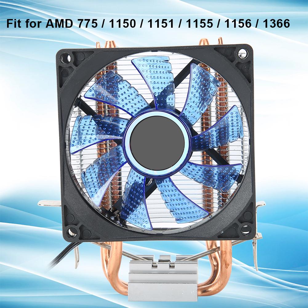 CPU Cooling Fan 3 Pin Connector PC Accessory Light 2 Brass Pipe for 775 Celsius 1155 Celsius (Red )