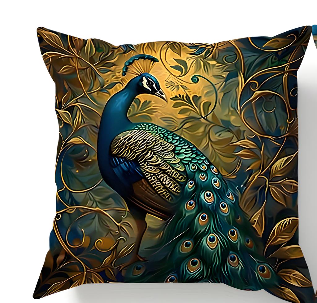 Vintage Peacock Oil Painting Pillowcases Flat Print, Machine Washable, Suitable For Decorating Living Rooms And Bedrooms