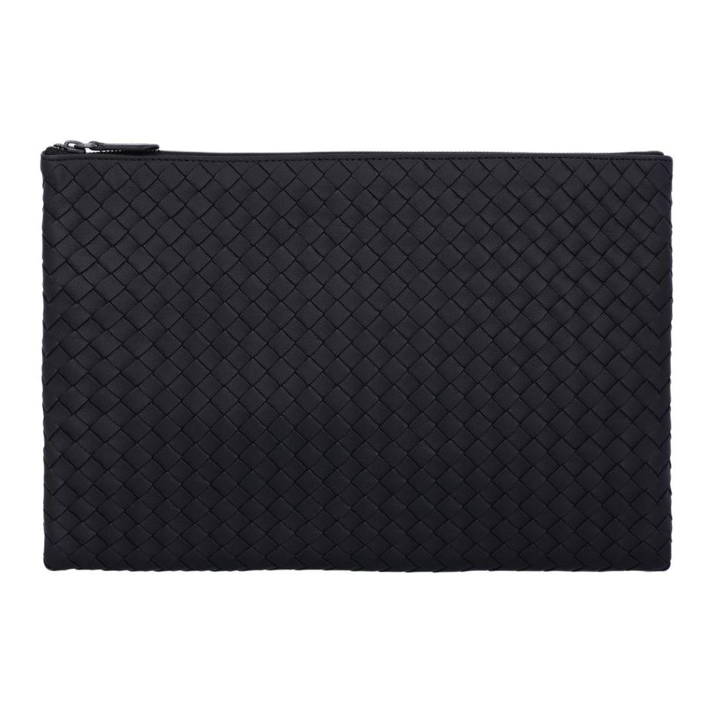Bottega Veneta Intrecciato Classic Woven Design Zip Closure Lambskin Clutch Women Clutch Black 522430V3UN11275