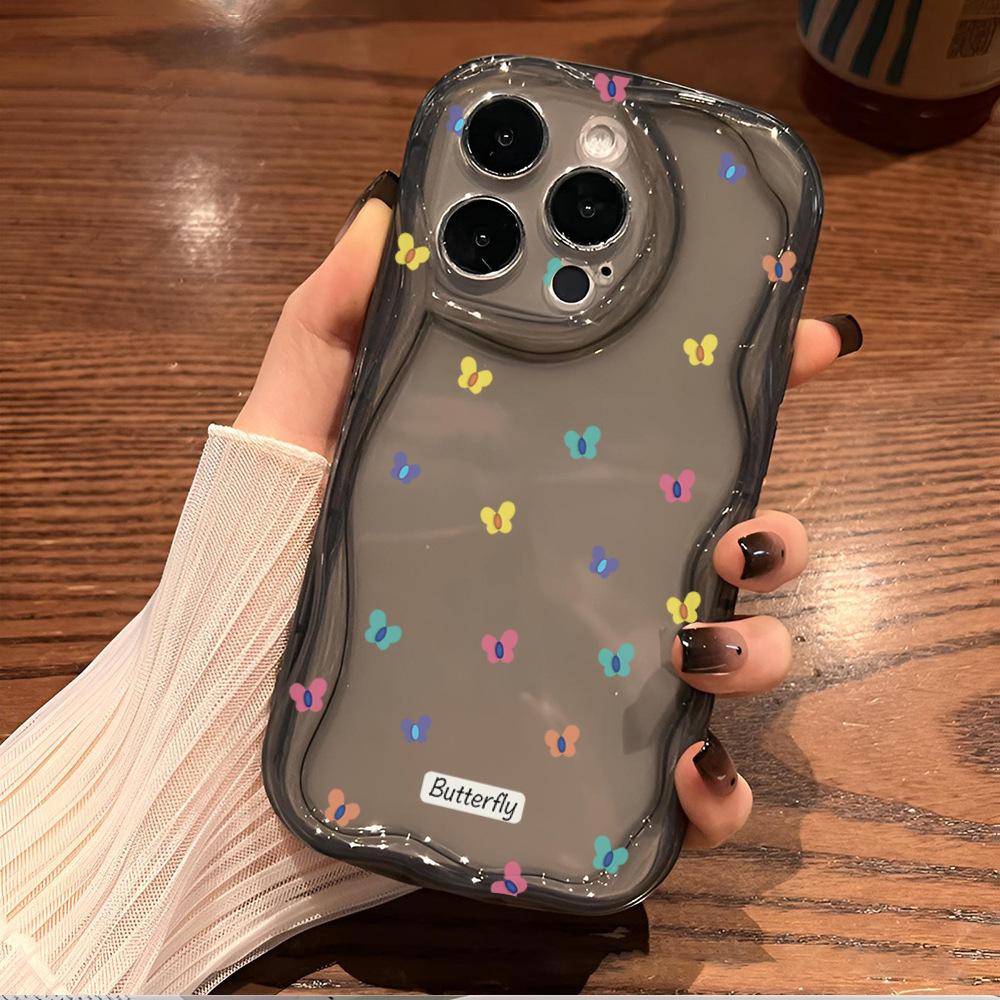 Summer New Ins Wind Color Butterfly Mobile Phone Case Apple 16Pro Wavy Silicone Soft Case iPhone12pm