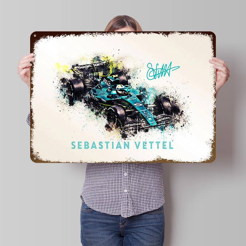Sebastian Vettel Car Metal Poster Customized Wall Art Retro Vintage Metal Signs for Man Cave Decoration Aesthetic House 20x30cm(7.8x11.8inch)