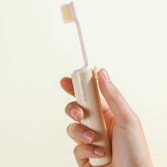 2-In-1 Multifunctional Toothbrush with 2 Replaceable Heads Portable Home Travel Outdoor Hiking Camping Toothbrush with Toothpaste Storage Box