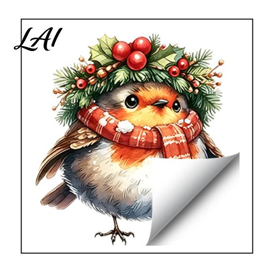 Christmas Bird Wall Decor Sticker Cute Watercolor Decals with Wreath/Scarf/Hat/Ear Warmer PVC Waterproof for Glass Window Stickers Holiday