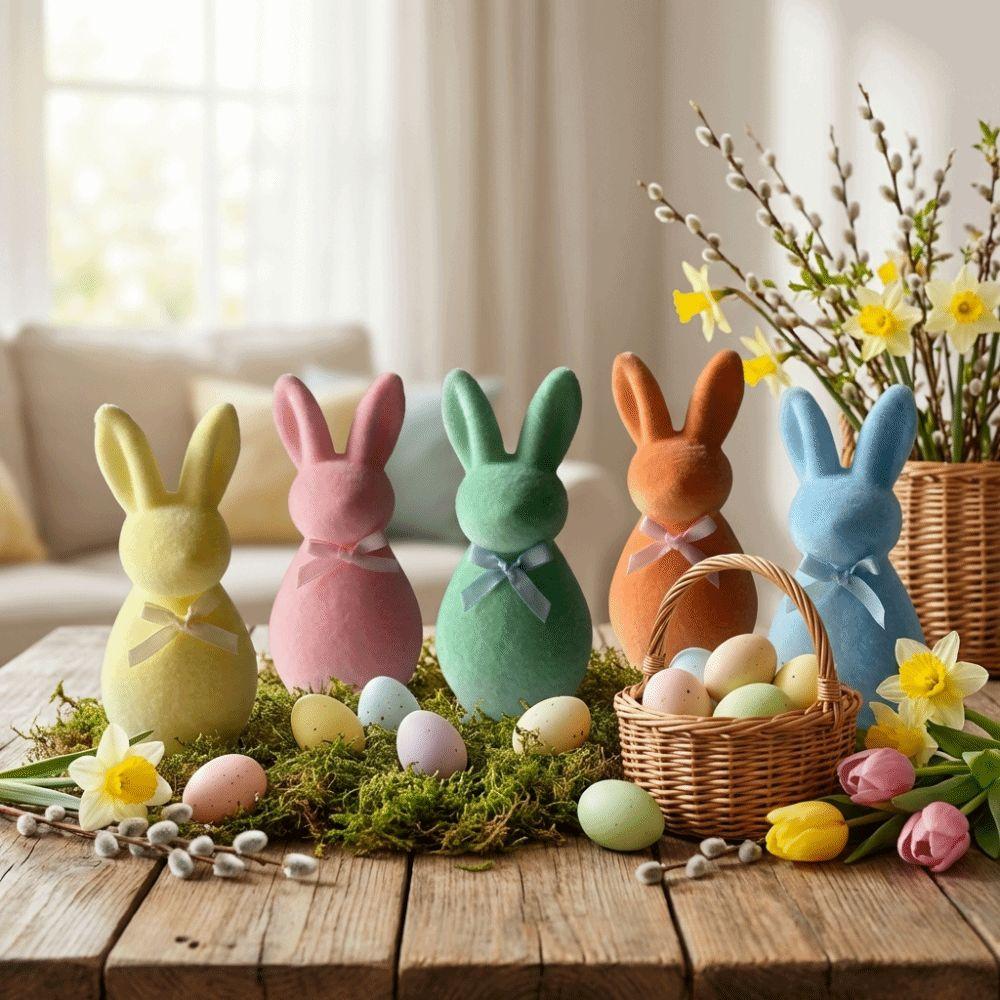 with Bow Easter Bunny Statue Plush Bunny Sculpture Handmade Bunny Ornaments  Home Decor