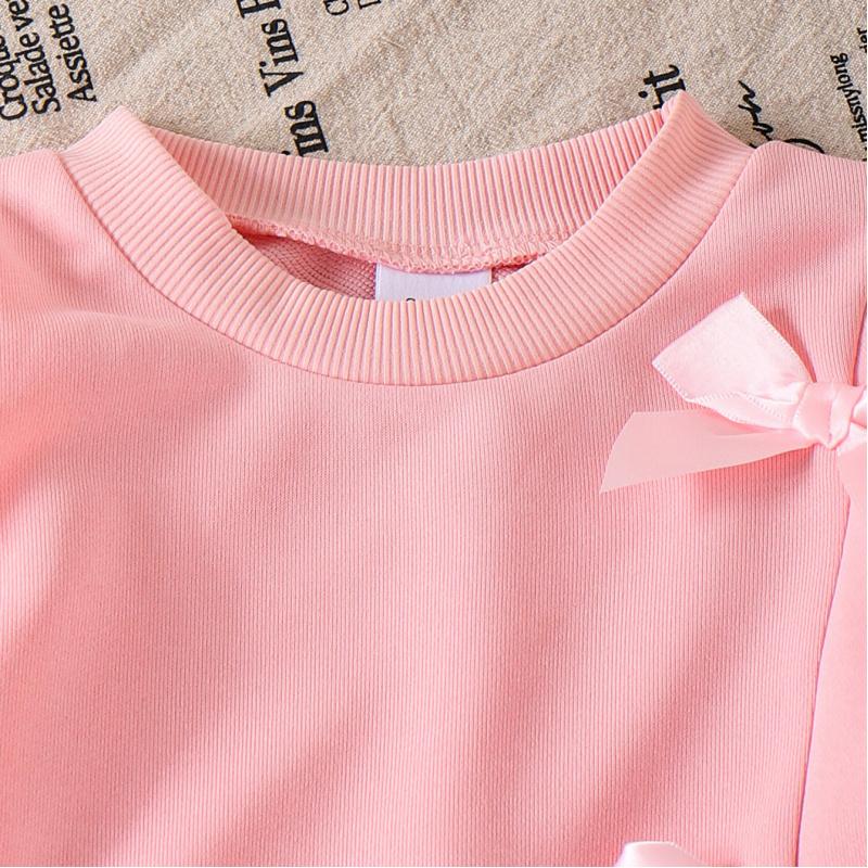 Autumn New Casual Children's Clothing Pink Bow Long Sleeve Sweatshirt Jeans Cute Fashion Girls