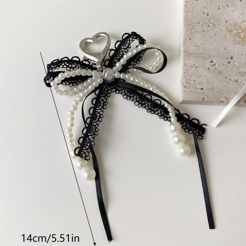 Y2K Sweet Lace Imitation Pearl Bow Keyring Ins Style Bowknot Keychain Trendy Girly Key Holder Bag Pendant Girls Gift