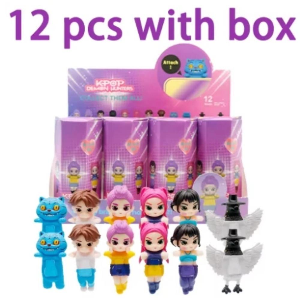 12pcs/Set Kpop Demon Hunters Action Figure Toy Derpys Tiger Rumi Mira Zoey Sussy Figurine Blind box Doll For Fans Gift