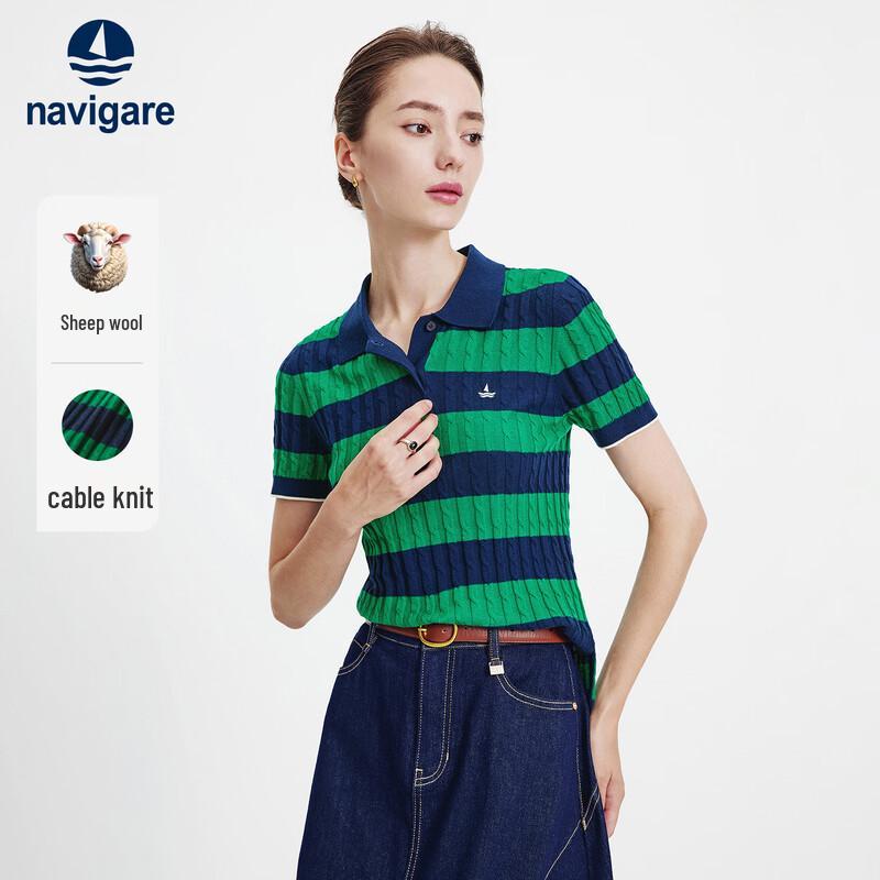 Navigare Women s Striped Short-Sleeve Polo Shirt M