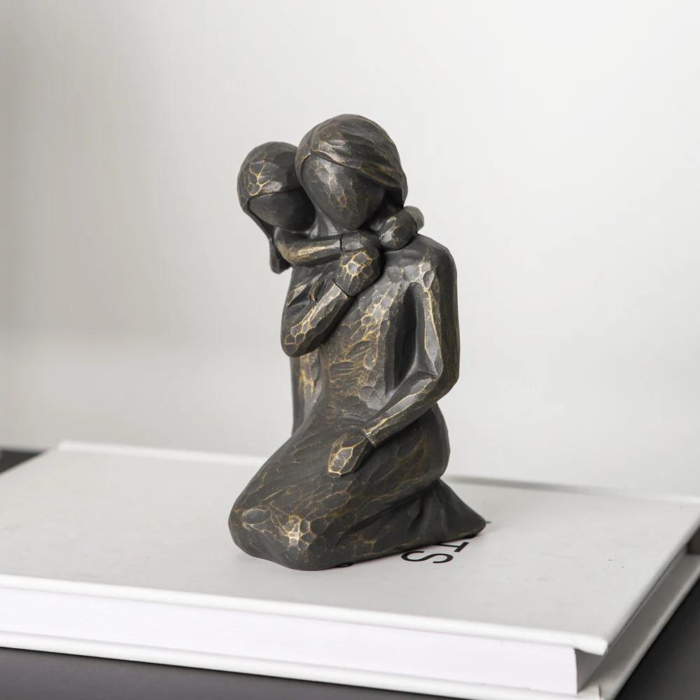 Bronze Tone Resin Family Statues, Heartwarming Home Decor Pieces, Elegant Resin Couple Statues Symbol of Togetherness for Home
