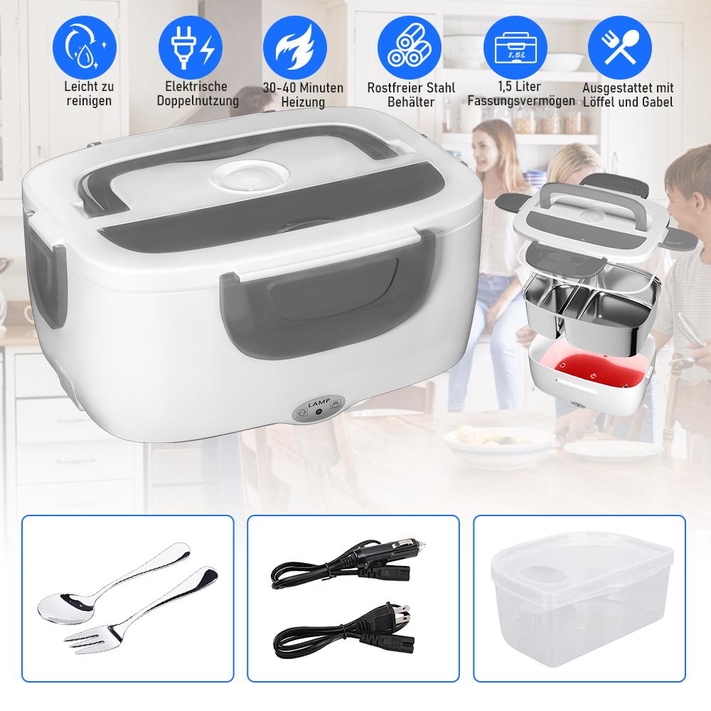 2 in 1 Electric Leak-proof Portable Heating Lunch Box 1.5L For Car Home 110V 60W Stainless Steel Food Container For Truckers
