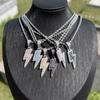 Hip Hop Bliksem Hanger Ketting Met Zirkonia Accenten Koperen Ketting Tweekleurig Goud Platina 60cm Geometrische Sieraden