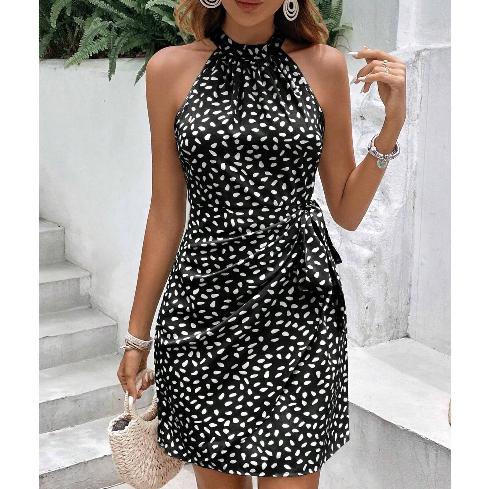 

Женское повседневное платье с молнией на шее, без рукавов, с цветочным принтом, плиссированное, короткое L