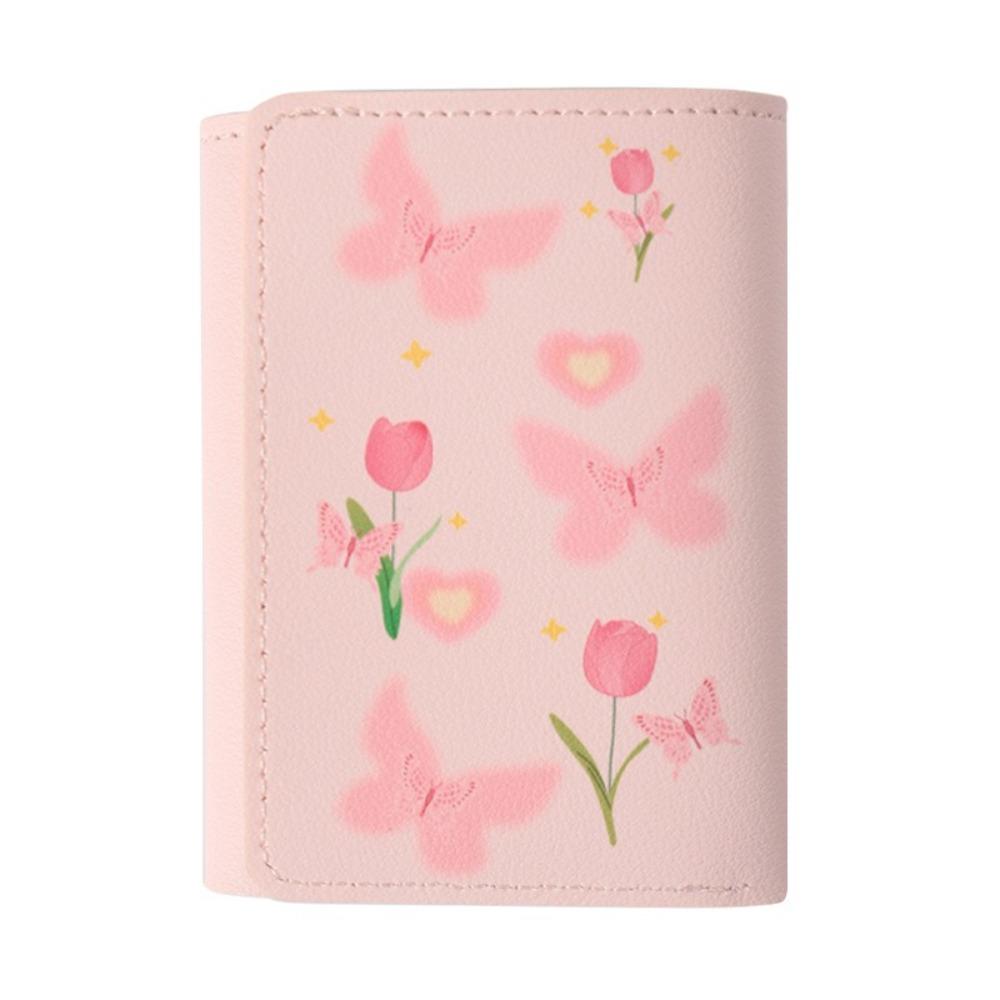 Portefeuille Femme Couleur Rose Doux Cuir PU Multi Cartes Sac Photo Porte-Cartes Floral Nœud Extérieur