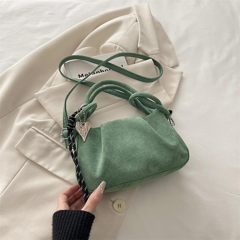 Fashion Deerskin Fleece Frosted Folds Portable Cloud Bag Women's Simple Crossbody Fleece Leather Dumpling Bag