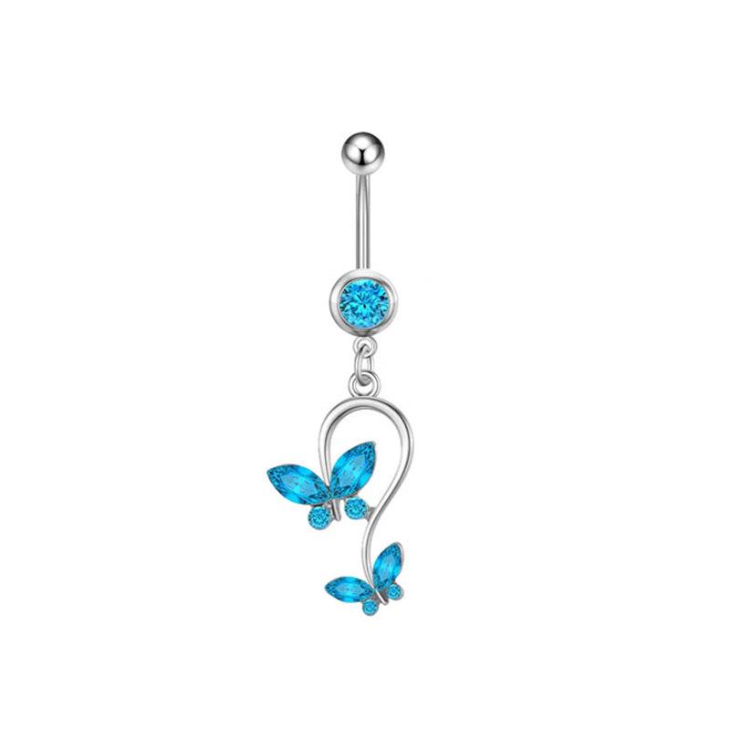 Blue Series Stainless Steel Butterfly Navel Ring - Fashionable Japanese Korean Sexy Goddess Jewelry