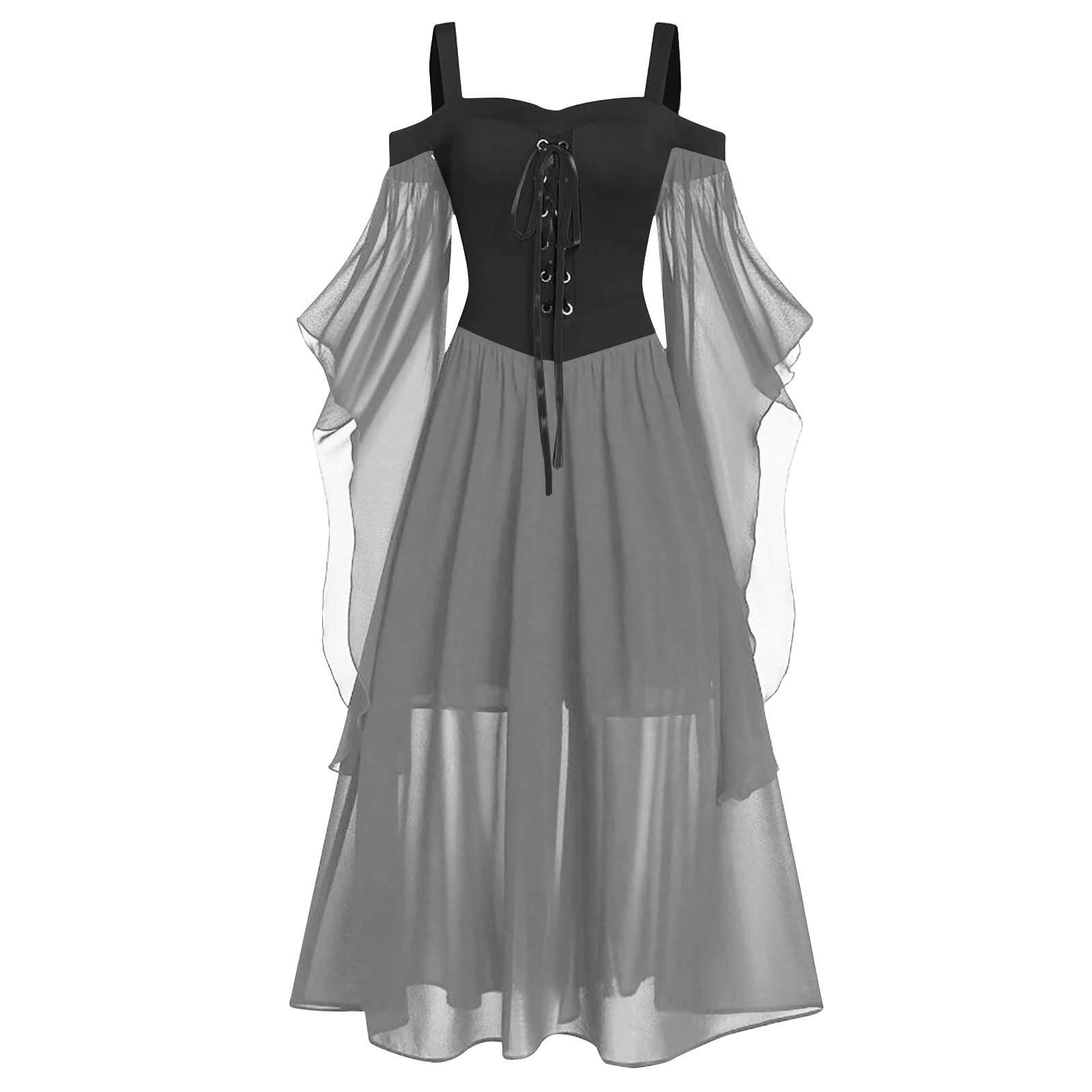 

Women Plus Size Cold Shoulder Butterfly Sleeve Halloween Gothic Dress XXL