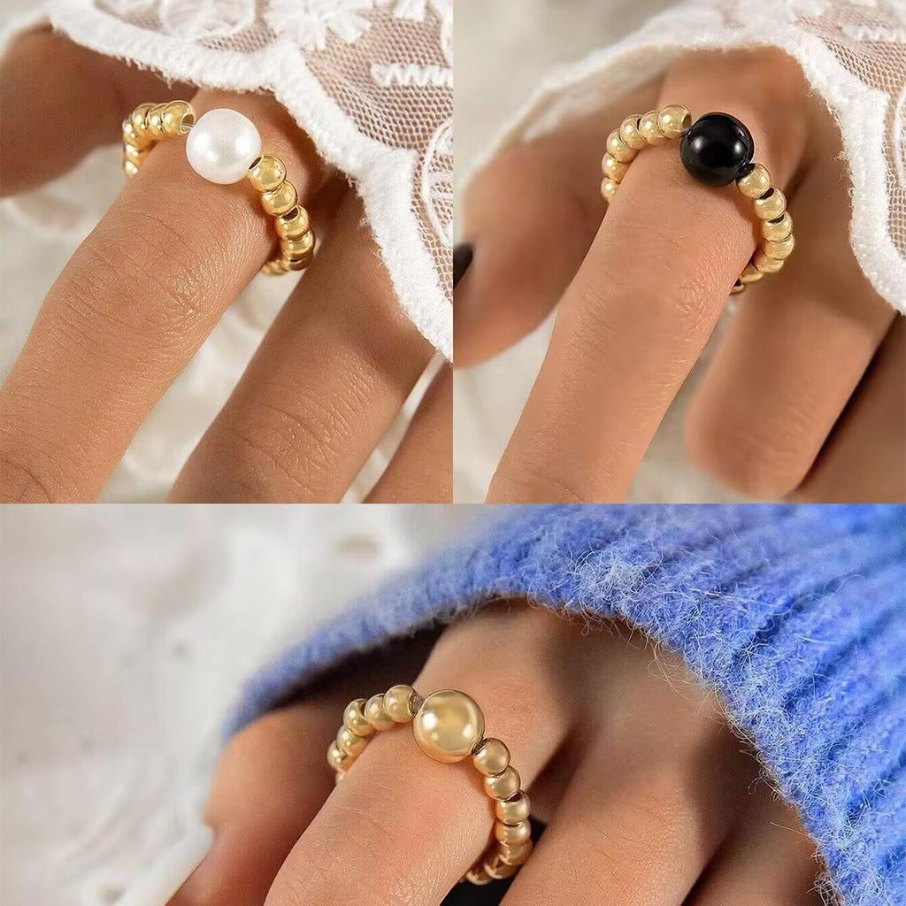 French Style Niche Versatile Bead Index Finger Ring Women's Jewelry Simple Design Imitation Pearl Single Ring Women