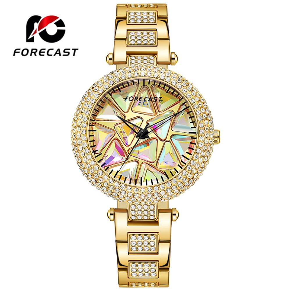 FORE CAST Neue Elegante Quarz Damenuhr Luxus Strassstein Stil Mode Damen Wasserdichte Damenuhr Stahl