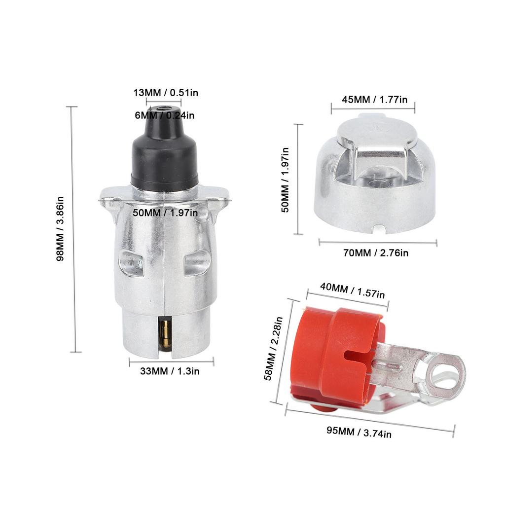 DC12V 7 Pin Trailer Plug Socket Set Aluminum Alloy Lightweight Sturdy Trailer Adapter for Cars RVs Trucks