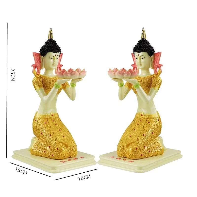 1 Pair Resin Dunhuang Fairy Lamp Holders Chinese Lotus Buddha Front Lamp Holder Offering Feng Shui Ornaments Candlestick Holder