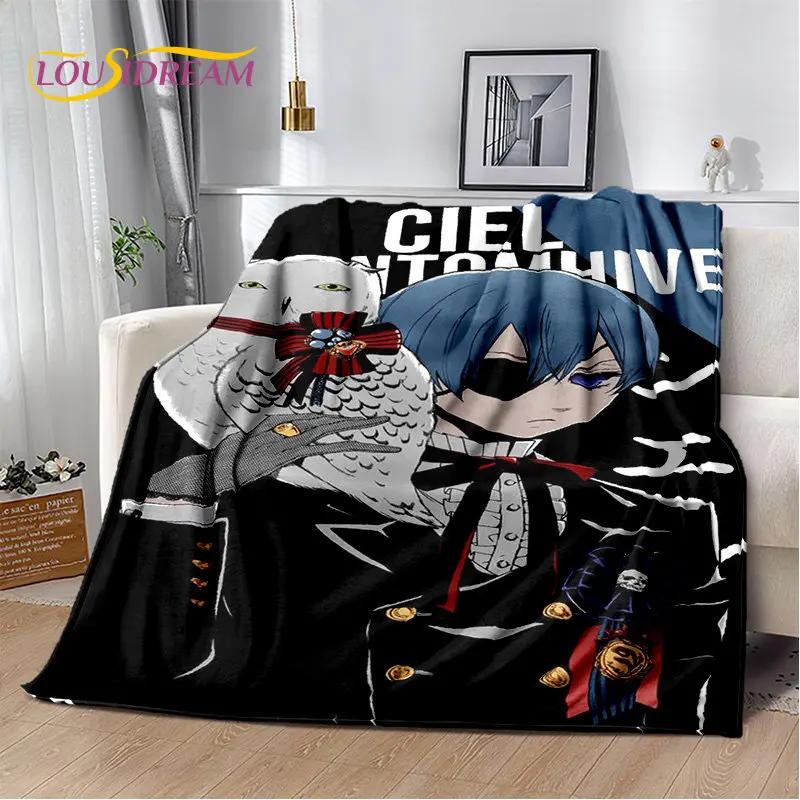 Black Butler Anime Cartoon Měkká plyšová deka, flanelová deka přehoz do obývacího pokoje Ložnice Pohovka Pohovka Piknikový povlak pro děti