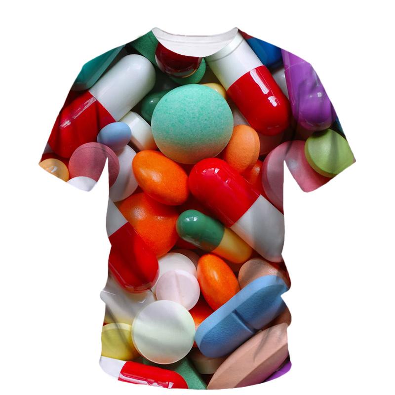 

3d Printed Capsule Pill T Shirts For Men Casual Personality Funny Round Neck Short Sleeve Tees Summer Street Oversized T-Shirt XXS