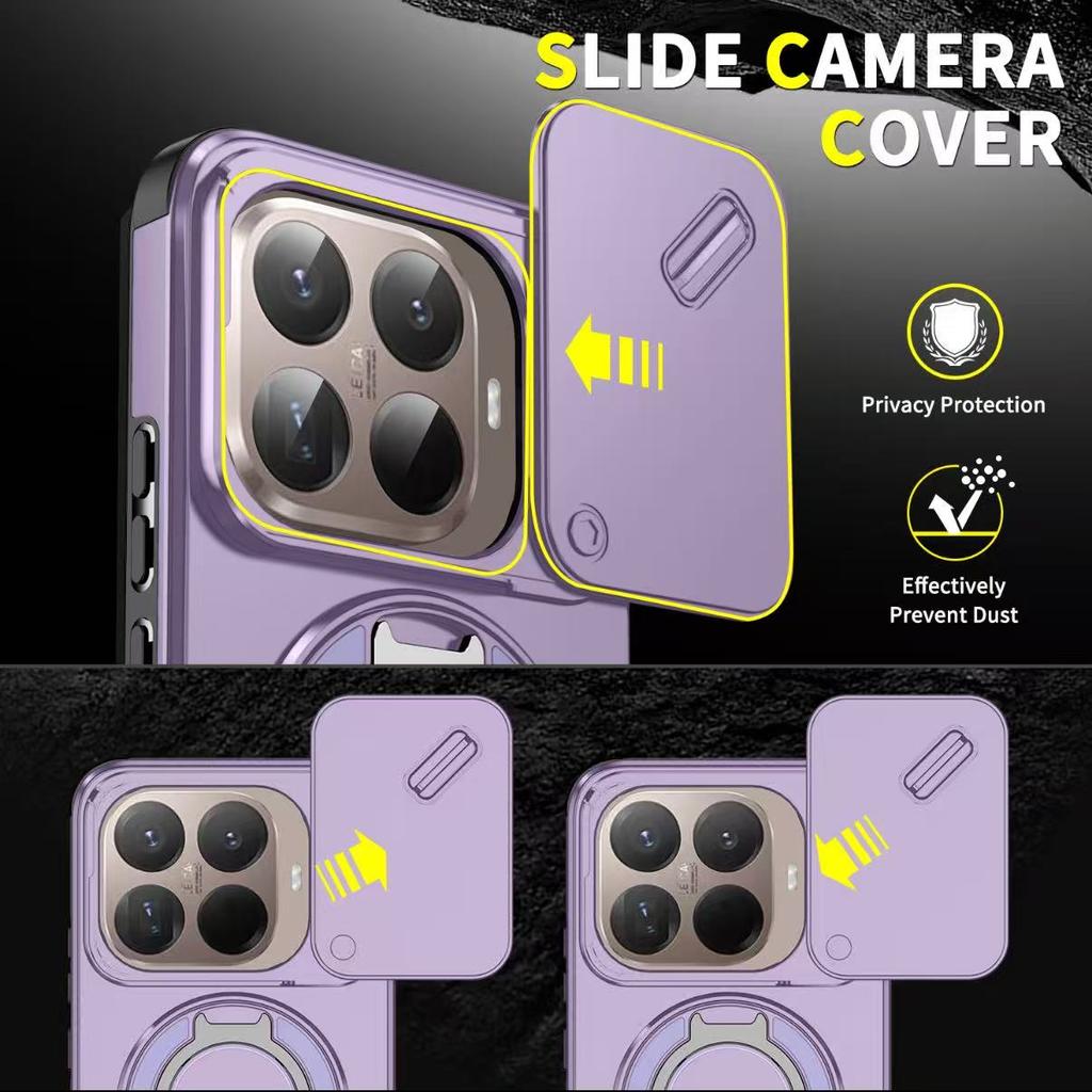 Armor Shockproof Magnetic Ring Stand Holder Phone Case For Xiaomi 15T 15T Pro Luxury Orange Purple Camera Flip Protection Cover