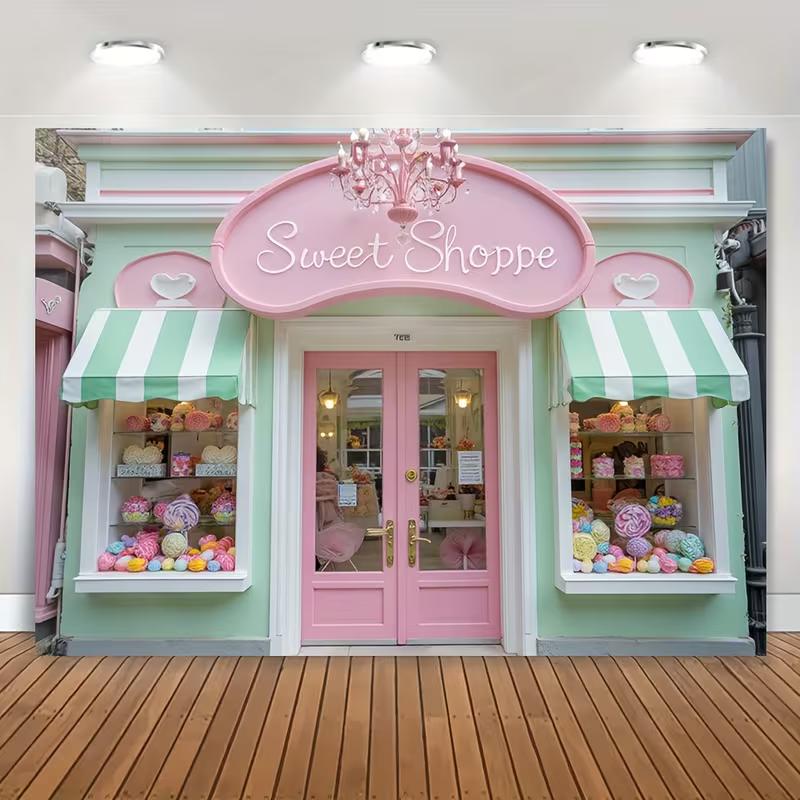 

2D Flat Sweet Shop Themed Background Cloth for Kids Party Photoshoot 47.2x31.5inch/120*80cm