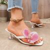 Fall/Summer Floral Square-Toe High-Heel Slide Sandals – Large-Size Stiletto Flip-Flop High Heels for Women