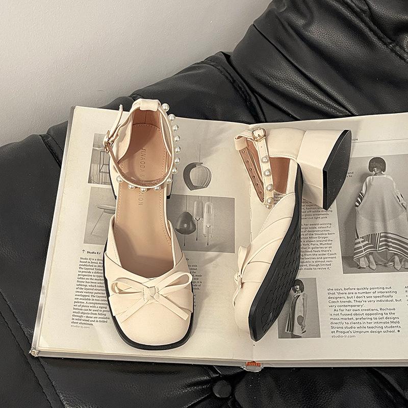 

Туфли Мэри Джейн на толстом каблуке с французским бантом женские 2025 лето новый сказочный стиль с юбкой высокие каблуки модные сандалии 40