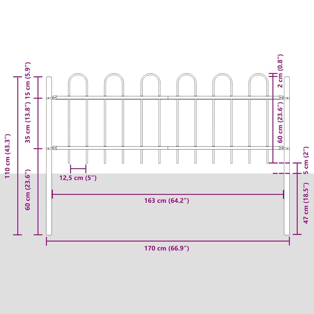 Garden Fence 8 pcs Grey 13.6 x 0.6 m Powder Coated Steel