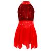 Girls Lyrical Dance Costume Sparkle Rhinestones Keyhole Back Irregular Chiffon Hem Skating Dress