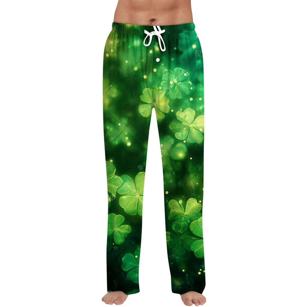 Men's Printed Drawstring Long Pants Casual Pajamas
