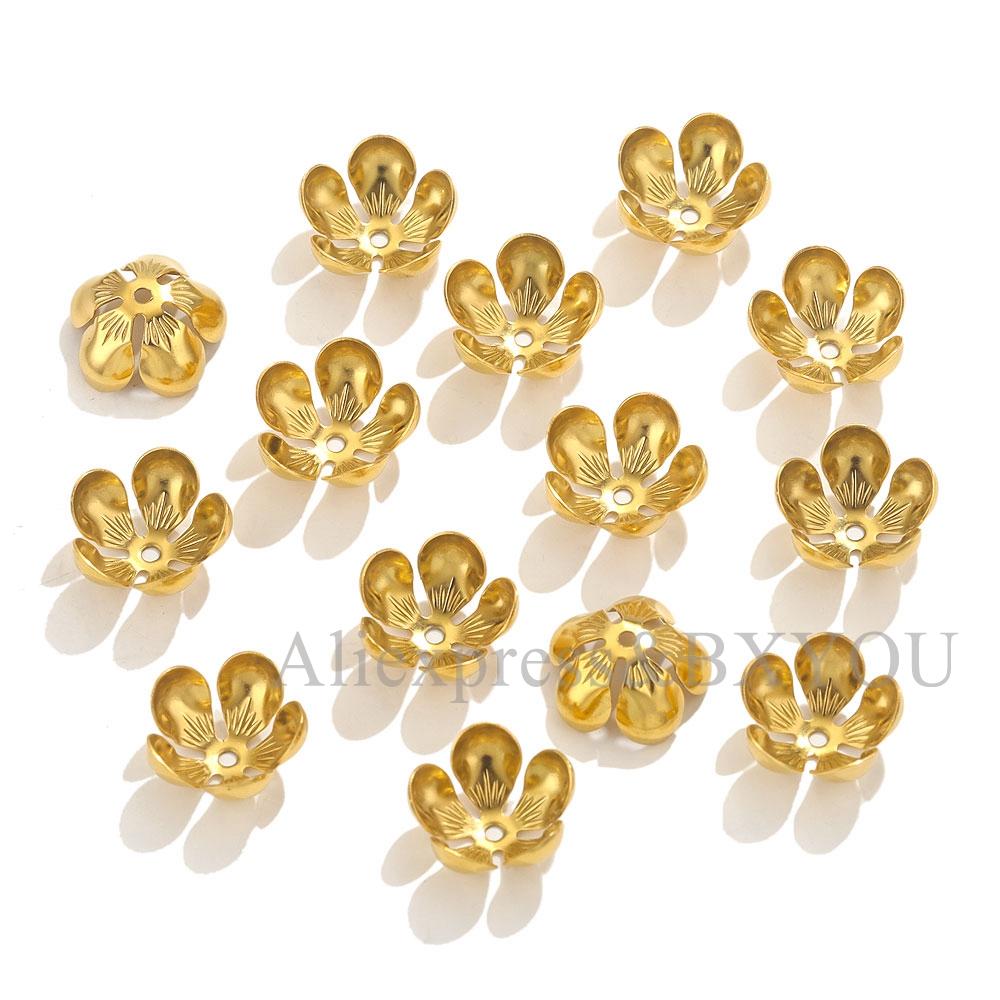50pcs Stainless Steel Flowers Base Connector Bead Cap Charms Setting DIY For Jewelry Making Components Findings Accessories