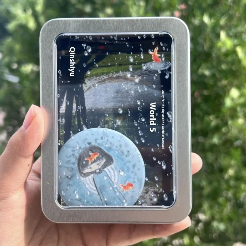

1Pcs Kpop 3-Inch Photocard Organizer Dust Box Y2K Japanese Retro Raindrop Goldfish Transparent Window Iron Box 1pcs