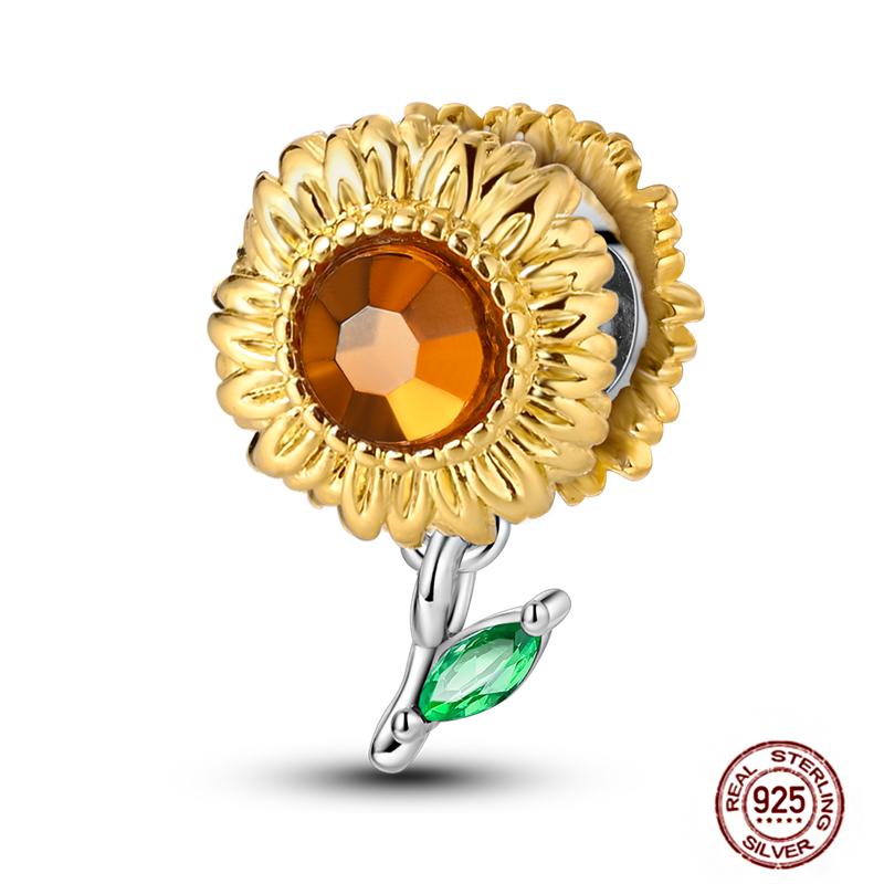 Rose Gold Yellow Charms Copper Sunflower Leopard Firefly Beads Fit Original Bracelet Luminous Charmdiy Jewelry Gift