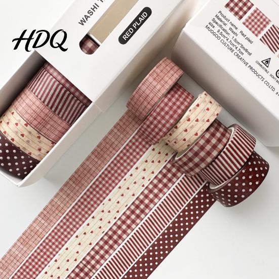 Vintage Style Washi Tape 6 Rolls Plaid Set Grid Checkered Pattern Masking Tape Self Multi-purpose Adhesive Decorative for DIY Crafts Journal,