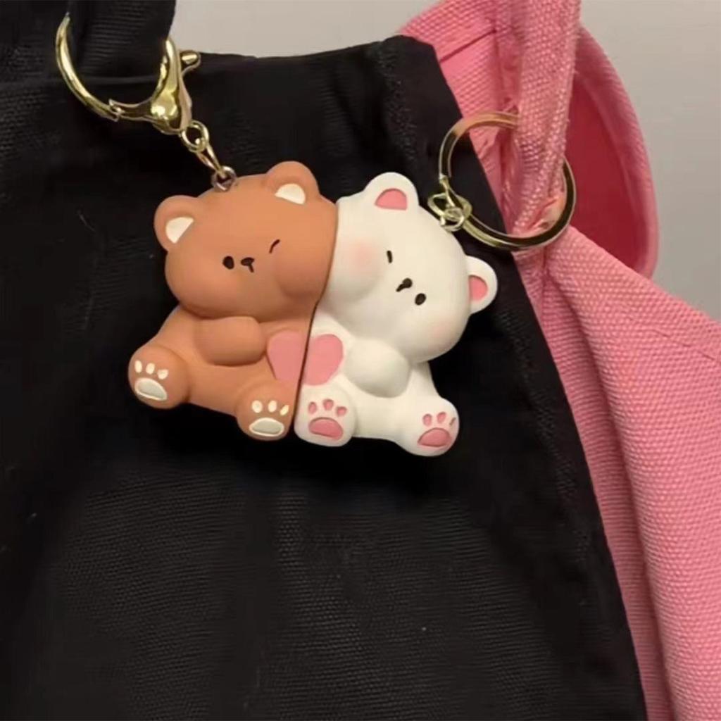 Key Chain Pendant 1Pair Bear Couple Magnetic Keychain Cute Cartoon Animal Doll Bag Pendant Key Chains Gifts For Lovers Ornaments