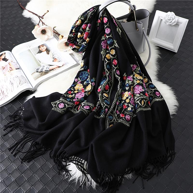 

Embroidery Tassels Pashmina Shawl Scarf For Woman Autumn Winter Warm Scarf Ladies Fashion Long Wraps Big Size Thick Scrves