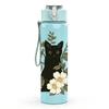1PC Floral Black Cat Art 750ml Color Plastic Sports Water Bottle Leakproof Flip Straw Lid Suitable for Sports Office Home Use
