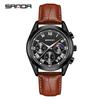 SANDA Men's Luminous Quartz Watch with Moon Phase, Calendar, and Leather Strap - Waterproof Business Casual Design.