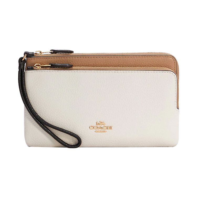 

COACH Double Zip Wallet 20 Multifunctional Pebble Leather Wristlet Clutch Small Women wallet Milk-Tea White C7368-IMCAH Basic Set (Bag+Dust Bag)