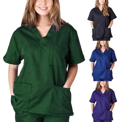 Men Women Nurse Accessories V-neck Scrub Tops with Pocket Nursing Uniform Short Sleeve Blouse