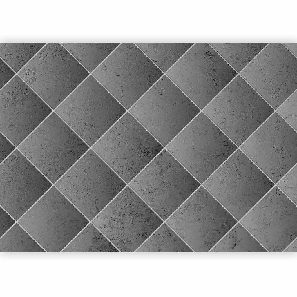Fototapeta - Szara Symetria - Geometryczny Wzór W Deseń Z Betonu Z Białymi Fugami