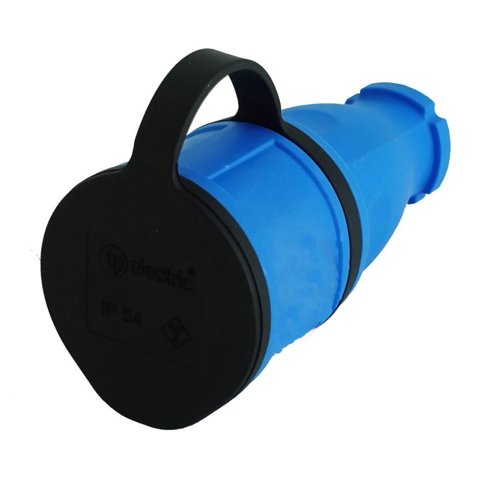 Portable Rubber Straight Socket 16A 230V Blue Hermetic Schuko