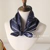 Vintage Navy Blue Silk Square Scarf Women 100% Mulberry Breathable Neck Protection Professional Light Mature Style Small
